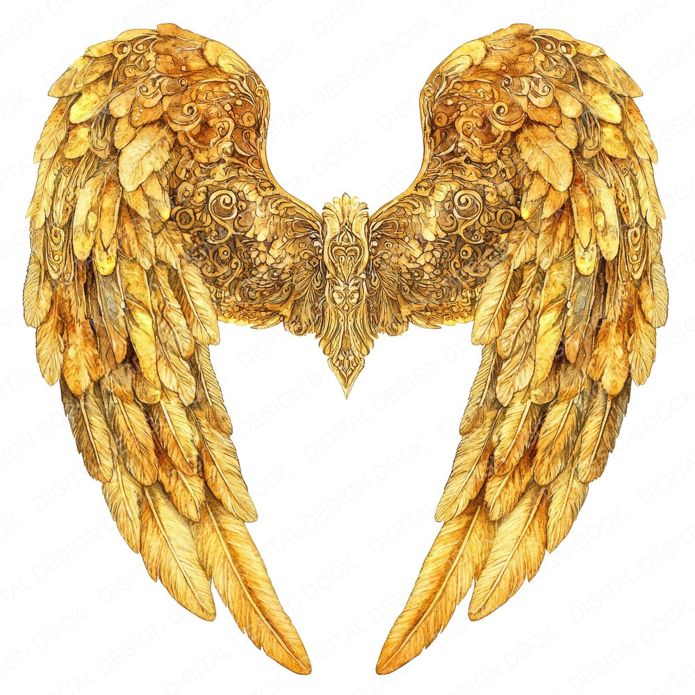 Golden Ornate Angel Wings fussy cut sheet in A4 format showing all 12 designs on one printable page