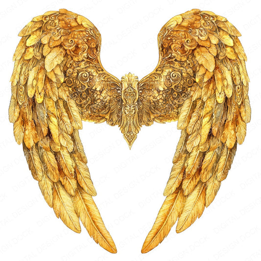 Golden Ornate Angel Wings fussy cut sheet in A4 format showing all 12 designs on one printable page