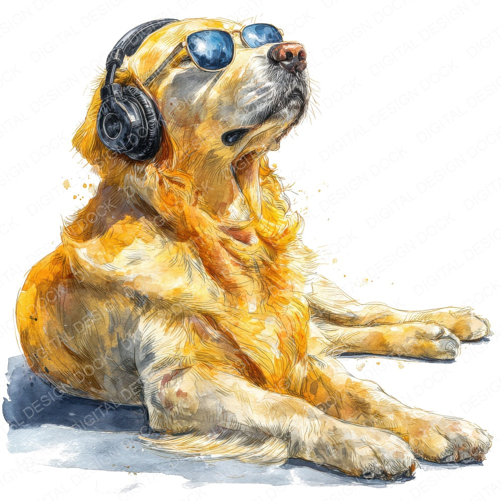 Golden Retriever Sunglasses fussy cut sheet in A4 format showing all 12 designs on one printable page