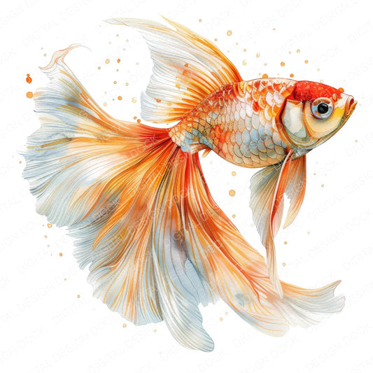 Goldfish with flowing Fins fussy cut sheet in US Letter format showing all 12 designs on one printable page