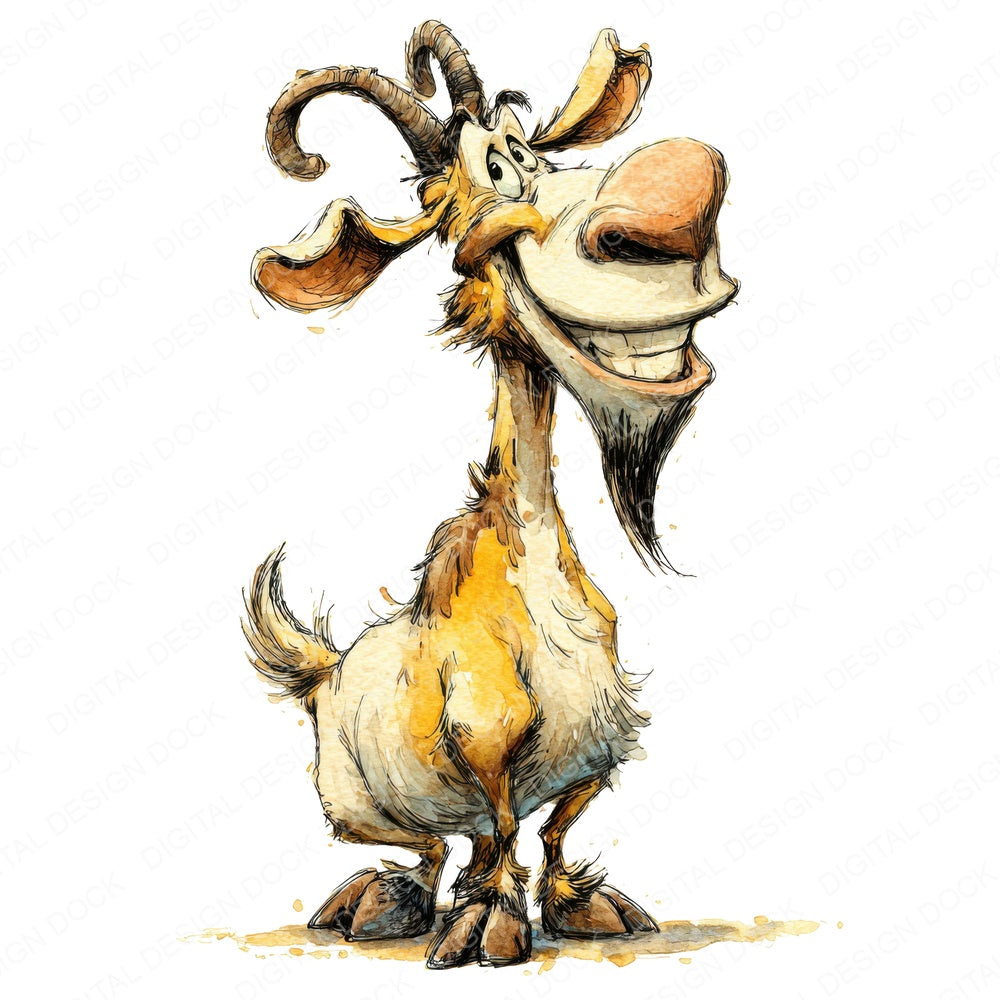 Goofy Goat Character fussy cut sheet in A4 format showing all 12 designs on one printable page