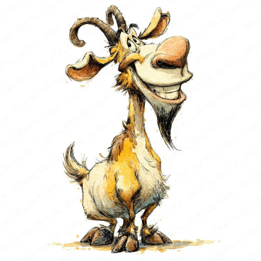 Goofy Goat Character fussy cut sheet in A4 format showing all 12 designs on one printable page