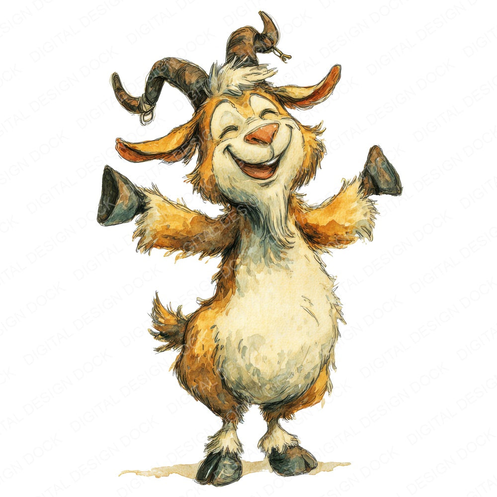 Goofy Goat Character fussy cut sheet in US Letter format showing all 12 designs on one printable page