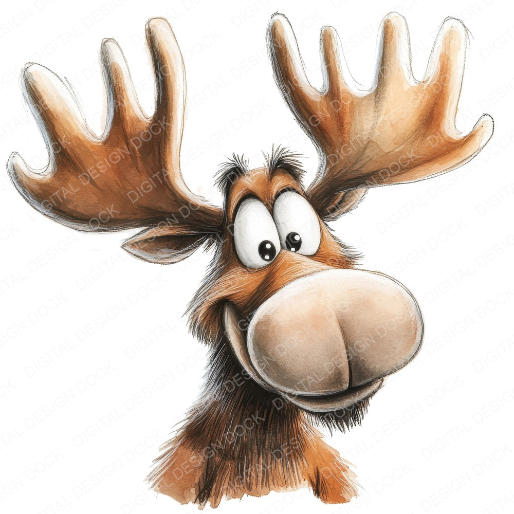 Goofy Moose Cartoon fussy cut sheet in A4 format showing all 12 designs on one printable page