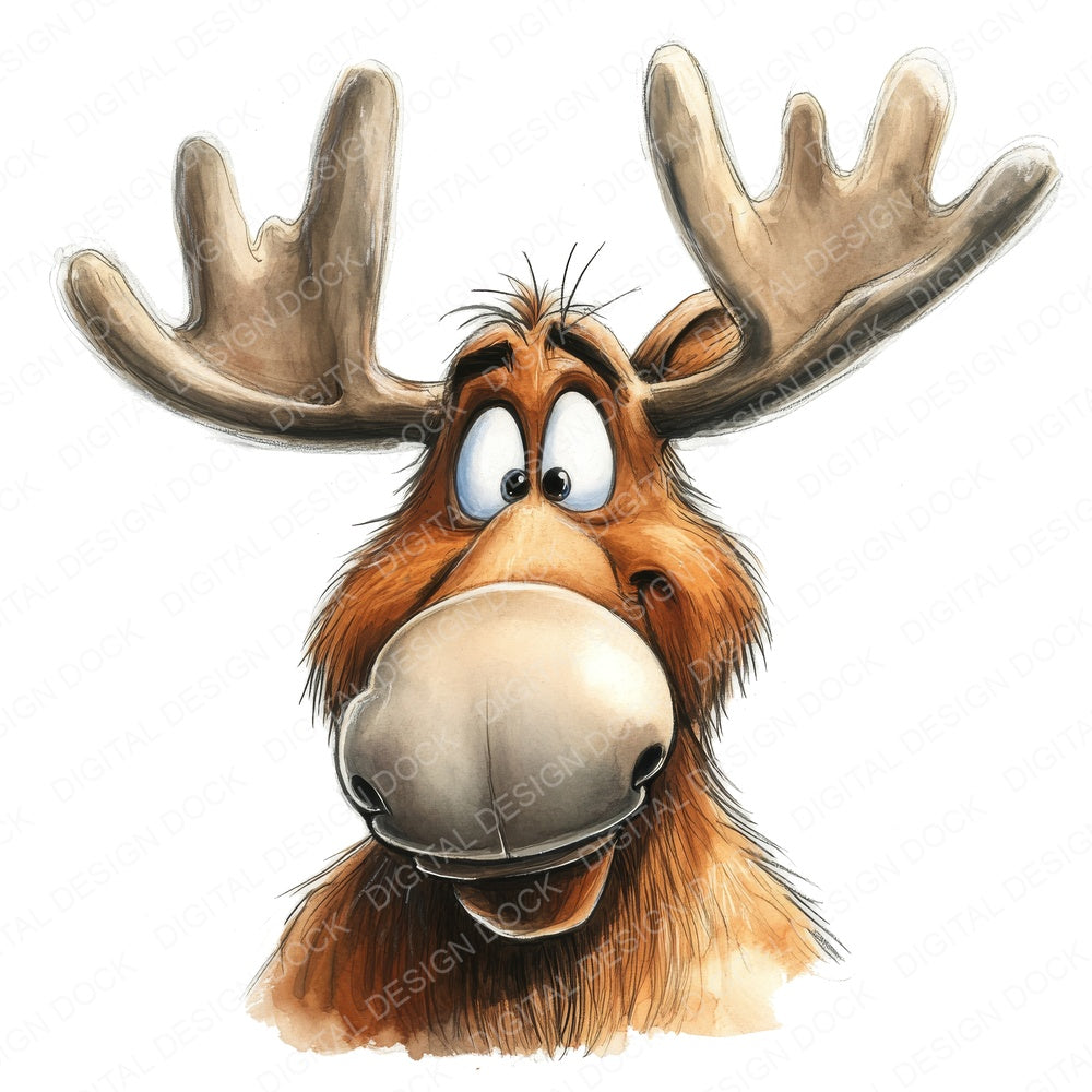 Goofy Moose Cartoon fussy cut sheet in US Letter format showing all 12 designs on one printable page