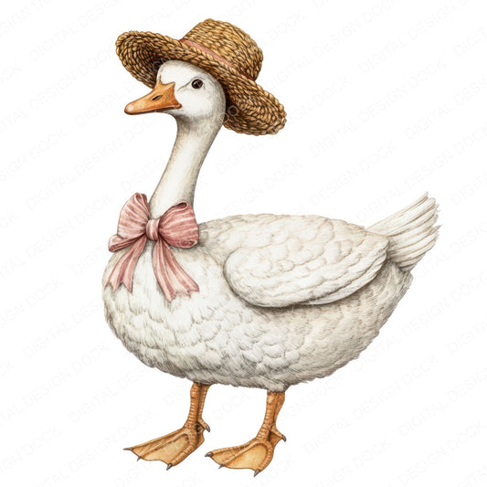 Goose in Straw Hat fussy cut sheet in US Letter format showing all 12 designs on one printable page