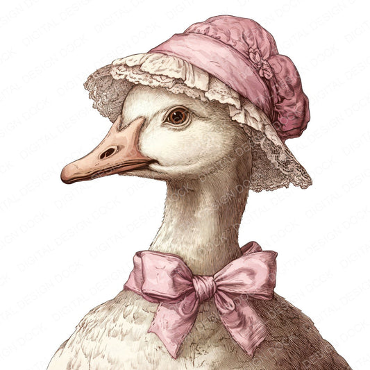 Goose with Bonnet Portrait fussy cut sheet in A4 format showing all 12 designs on one printable page