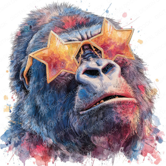 Gorilla Star Shades fussy cut sheet in US Letter format showing all 12 designs on one printable page