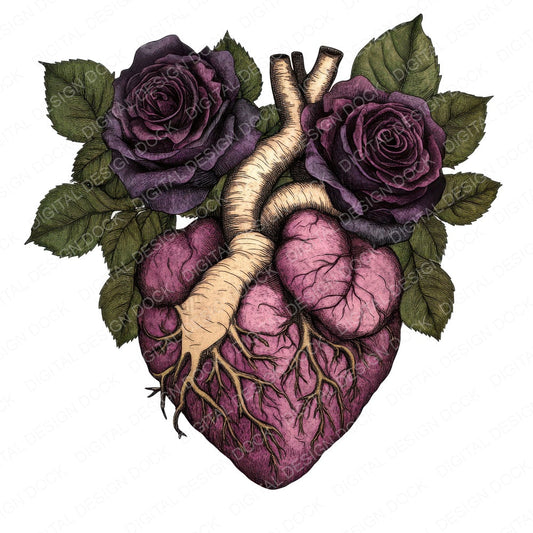 Goth Rose Heart fussy cut sheet in A4 format showing all 12 designs on one printable page