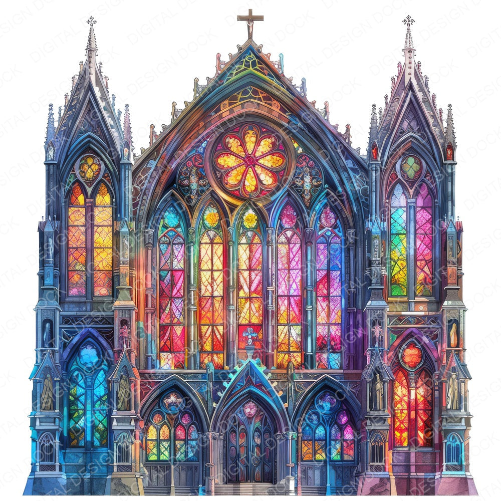 Gothic Cathedral Stained Glass fussy cut sheet in A4 format showing all 12 designs on one printable page
