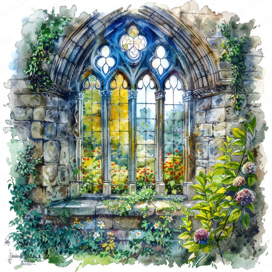 Gothic English Church Window fussy cut sheet in A4 format showing all 12 designs on one printable page