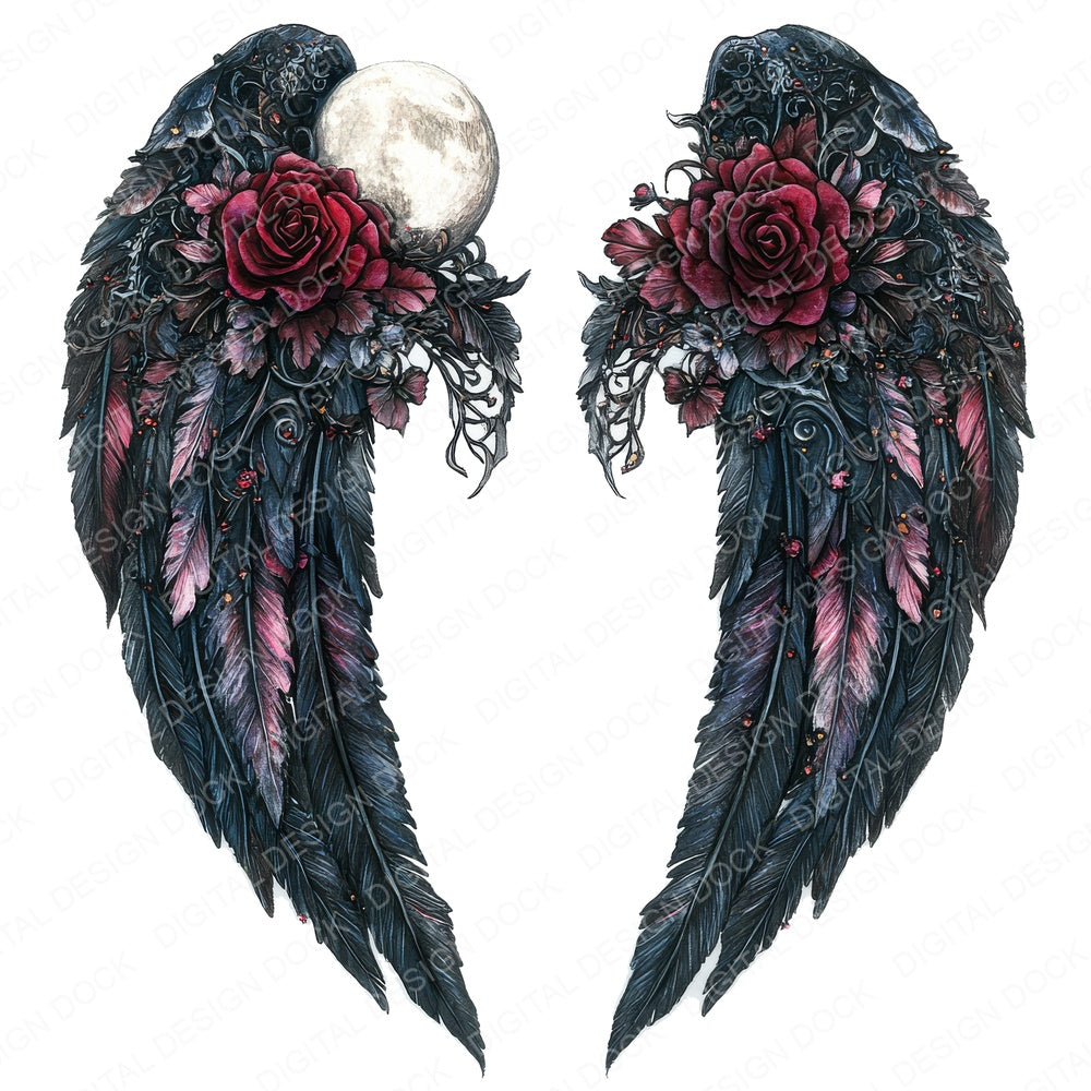 Gothic Lace Angel Wings fussy cut sheet in A4 format showing all 12 designs on one printable page