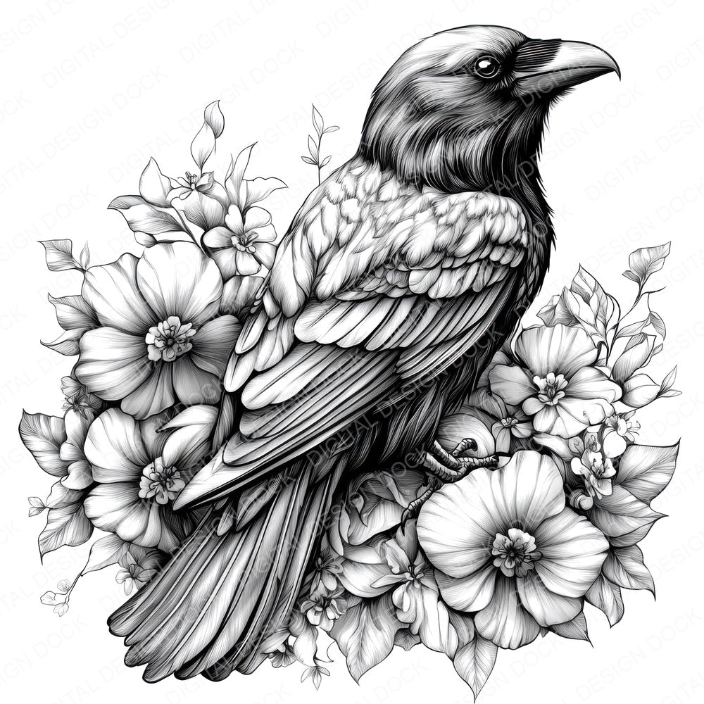 Gothic Raven Drawing fussy cut sheet in A4 format showing all 12 designs on one printable page