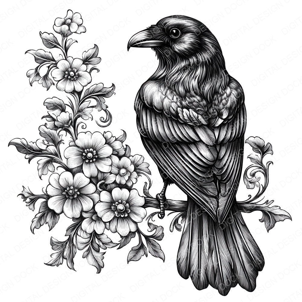 Gothic Raven Drawing fussy cut sheet in US Letter format showing all 12 designs on one printable page