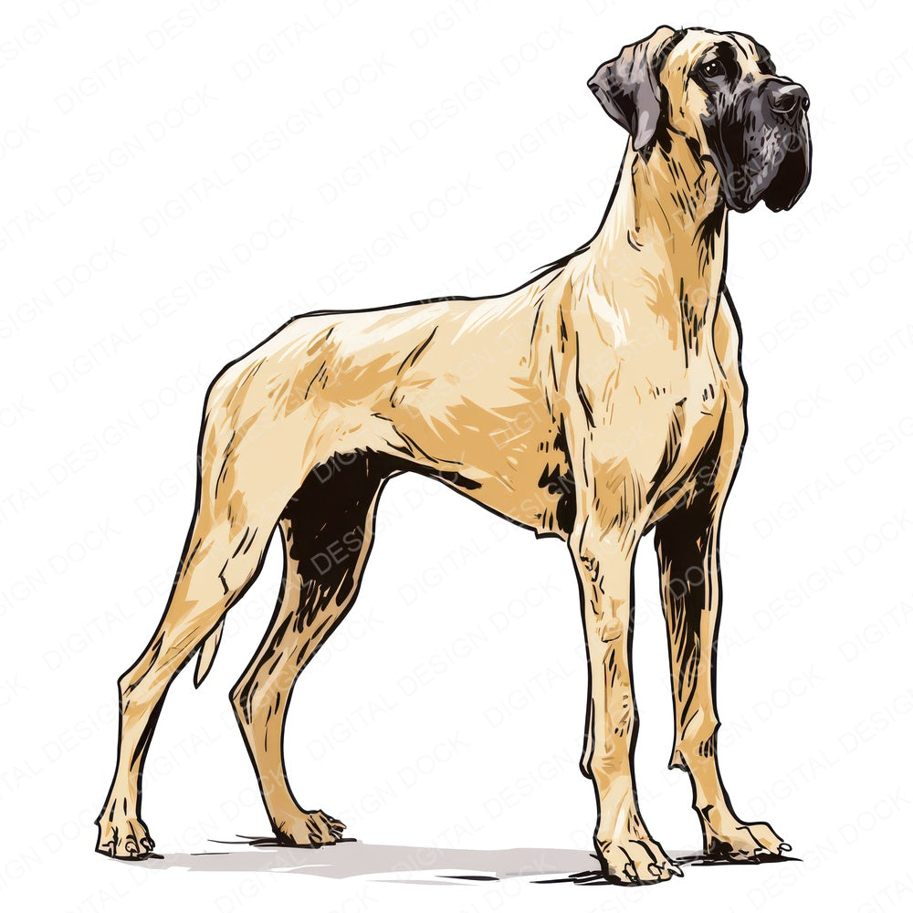 Single Great Dane Watercolour Dog design shown full size, also included as clipart