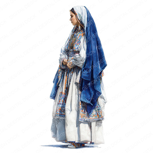 Greek Woman in Traditional Dress Clipart Set (DDD012251)
