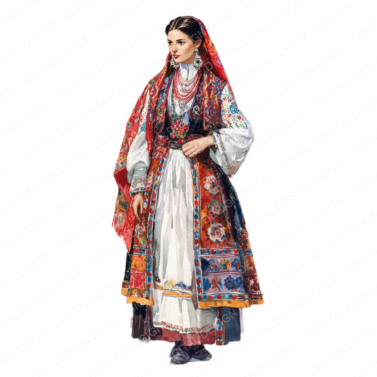 Greek Woman in Traditional Dress Clipart Set (DDD012251)