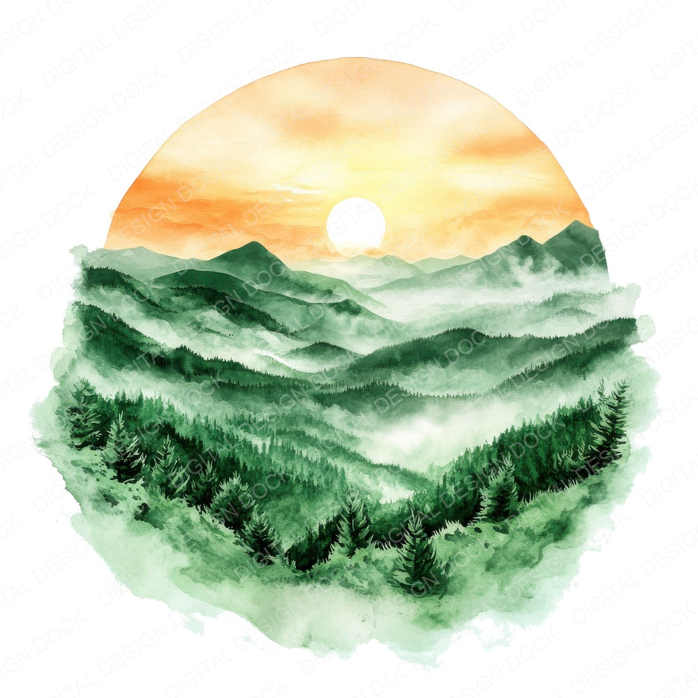 Green Boho Landscape fussy cut sheet in A4 format showing all 12 designs on one printable page