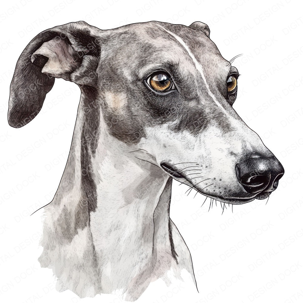 Greyhound Dog fussy cut sheet in A4 format showing all 12 designs on one printable page