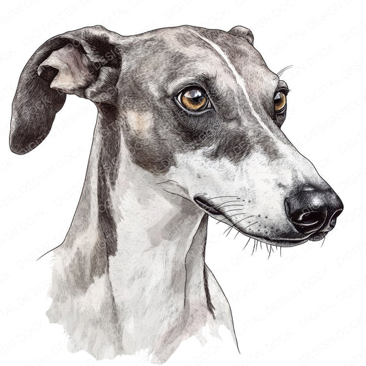 Greyhound Dog fussy cut sheet in A4 format showing all 12 designs on one printable page