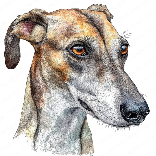 Greyhound Dog fussy cut sheet in US Letter format showing all 12 designs on one printable page