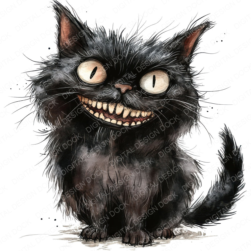 Grinning Crazy Cat fussy cut sheet in A4 format showing all 12 designs on one printable page