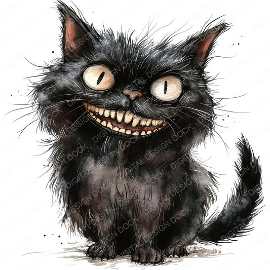 Grinning Crazy Cat fussy cut sheet in A4 format showing all 12 designs on one printable page