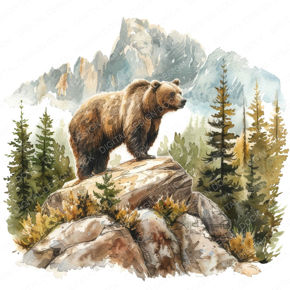 Grizzly Bear fussy cut sheet in A4 format showing all 12 designs on one printable page