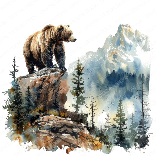 Grizzly Bear fussy cut sheet in US Letter format showing all 12 designs on one printable page