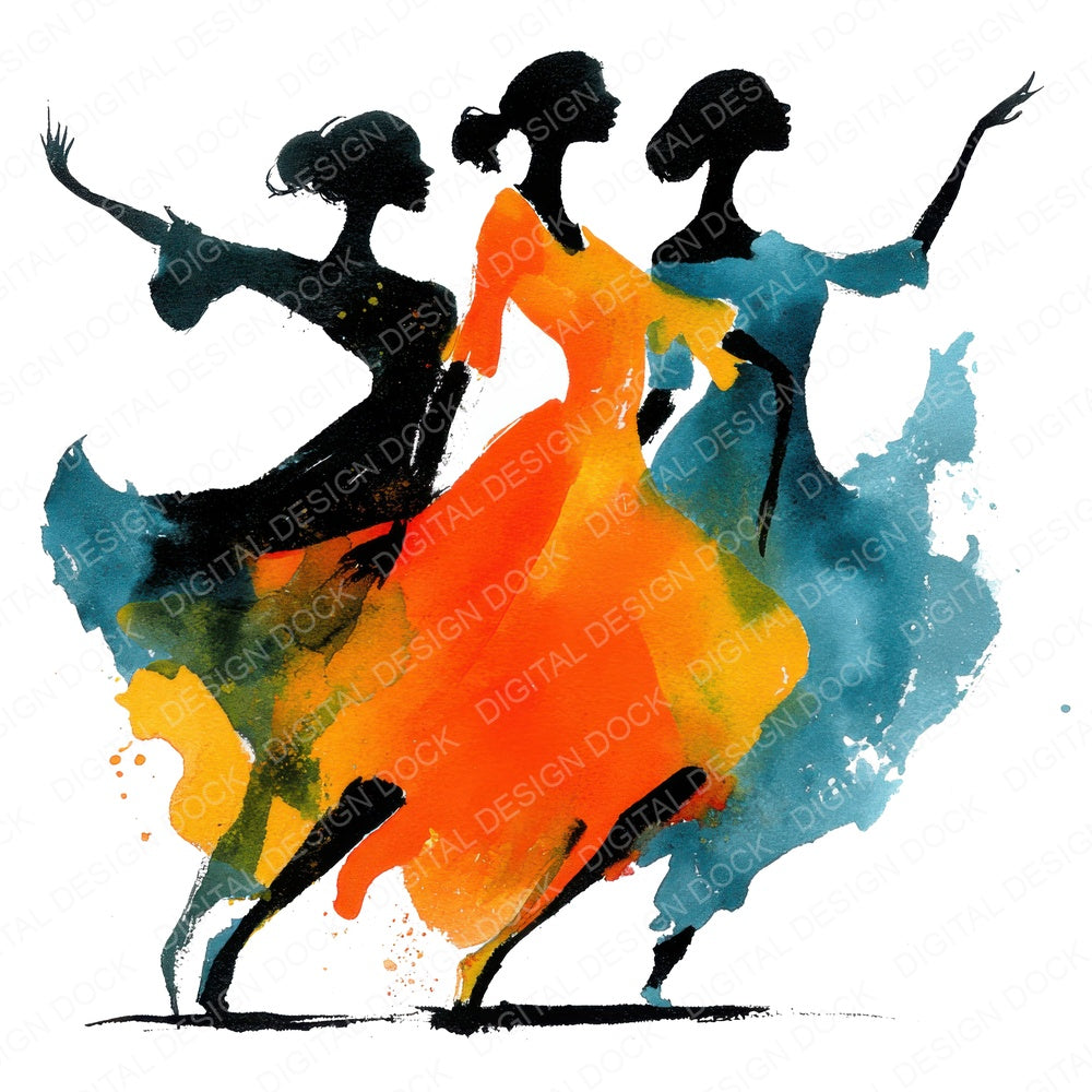 Group Dance Women fussy cut sheet in A4 format showing all 12 designs on one printable page