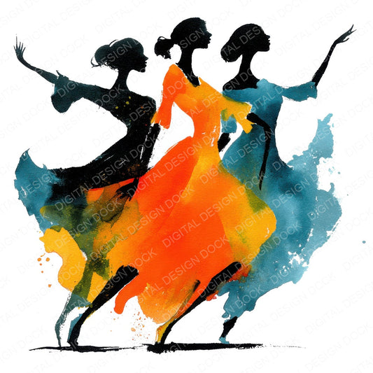 Group Dance Women fussy cut sheet in A4 format showing all 12 designs on one printable page