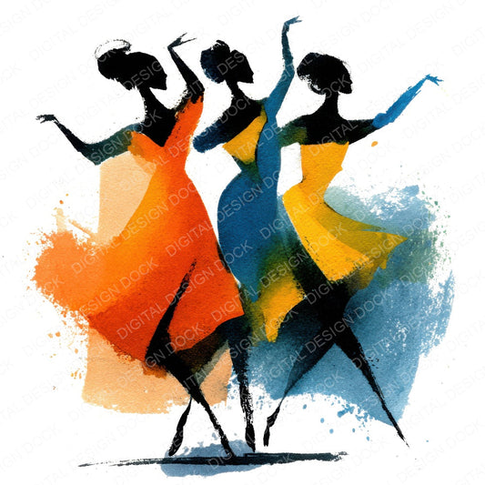 Group Dance Women fussy cut sheet in US Letter format showing all 12 designs on one printable page