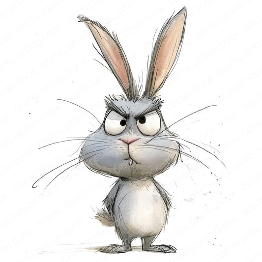 Grumpy Rabbit Character fussy cut sheet in A4 format showing all 12 designs on one printable page