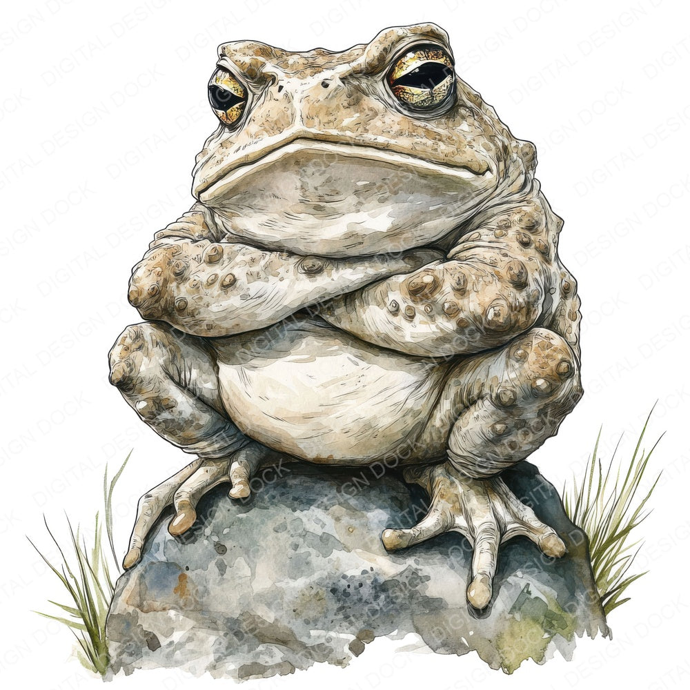 Grumpy Toad Frog fussy cut sheet in US Letter format showing all 12 designs on one printable page