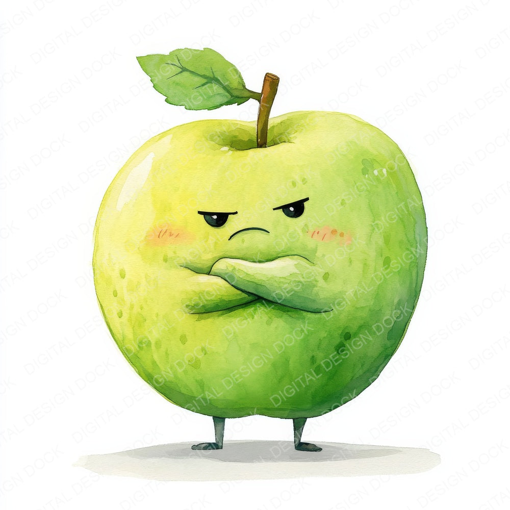 Grumpy Watercolour Apple fussy cut sheet in A4 format showing all 12 designs on one printable page