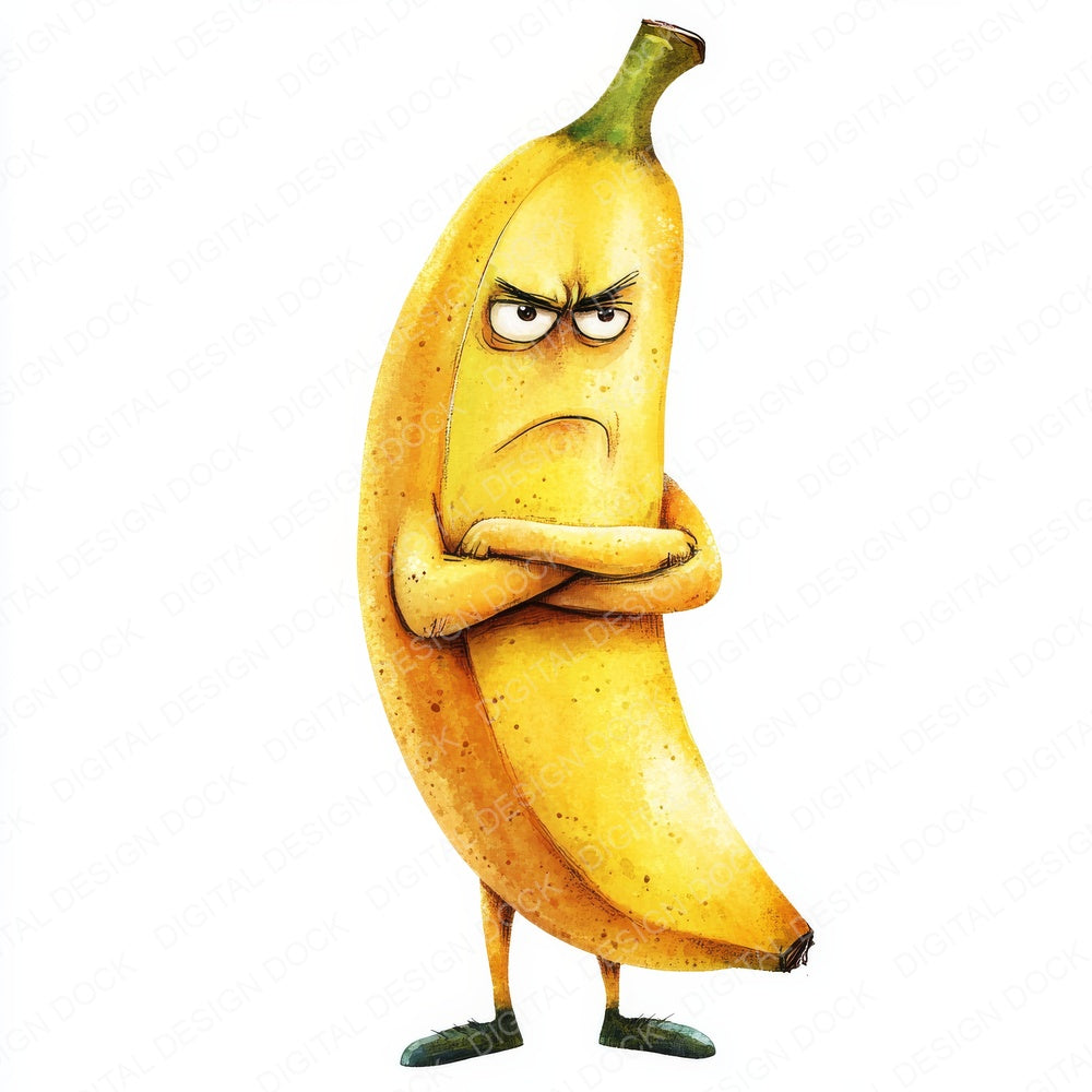 Grumpy Watercolour Banana fussy cut sheet in A4 format showing all 12 designs on one printable page