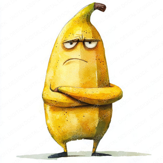 Grumpy Watercolour Banana fussy cut sheet in US Letter format showing all 12 designs on one printable page