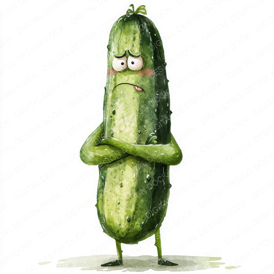 Grumpy Watercolour Cucumber fussy cut sheet in A4 format showing all 12 designs on one printable page