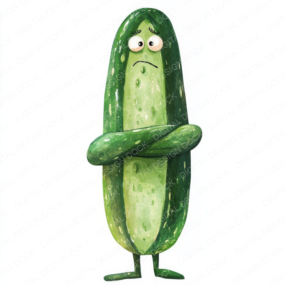Grumpy Watercolour Cucumber fussy cut sheet in US Letter format showing all 12 designs on one printable page