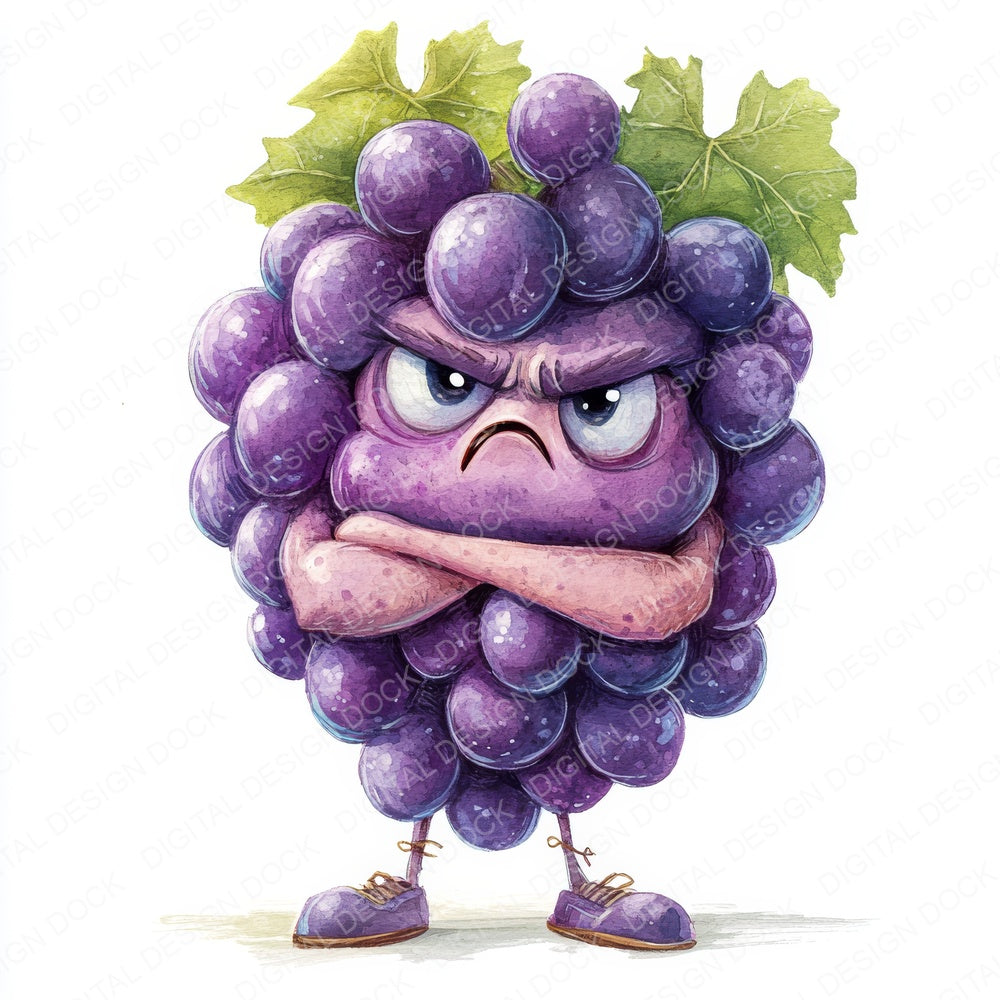 Grumpy Watercolour Grapes fussy cut sheet in A4 format showing all 12 designs on one printable page