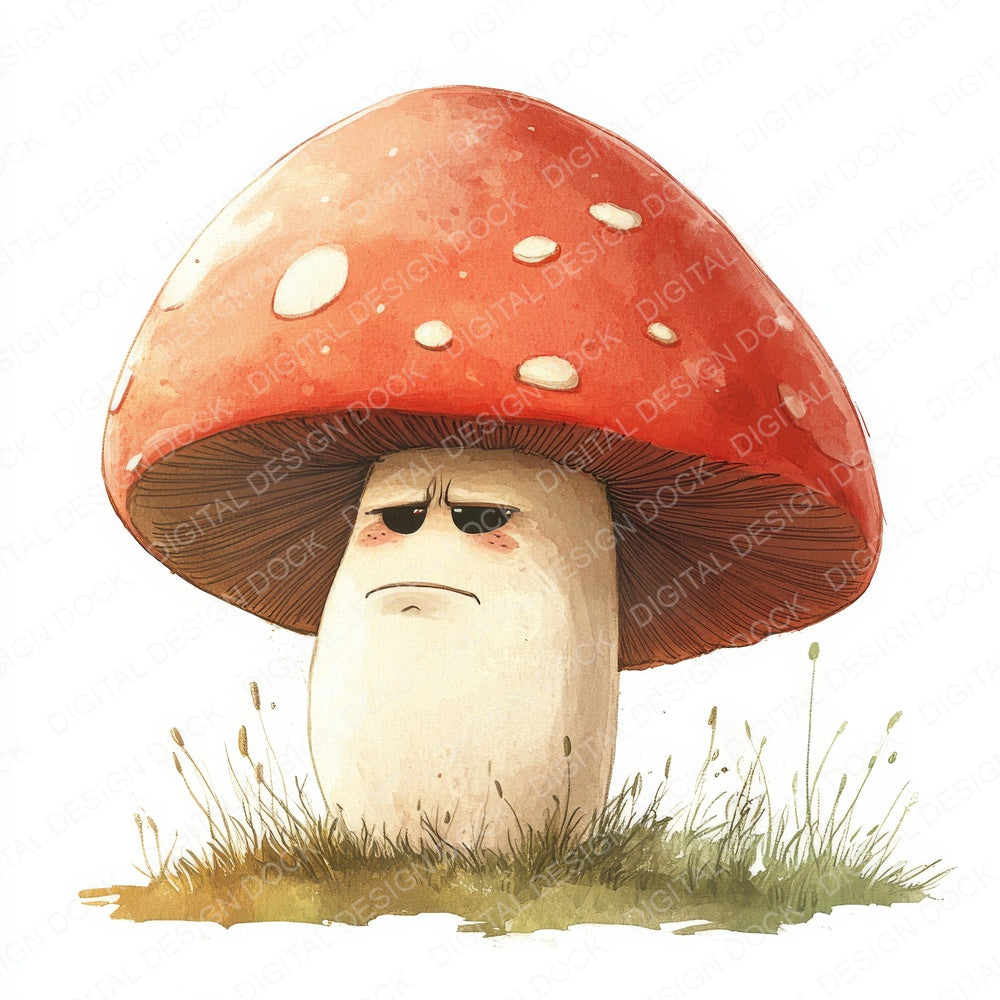 Grumpy Watercolour Mushroom fussy cut sheet in US Letter format showing all 12 designs on one printable page
