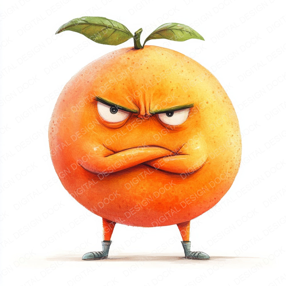 Grumpy Watercolour Orange fussy cut sheet in A4 format showing all 12 designs on one printable page