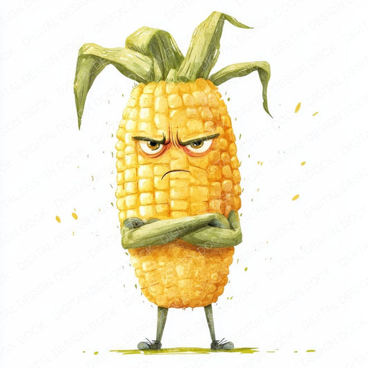 Grumpy Watercolour Sweetcorn Clipart Set (DDD005764)