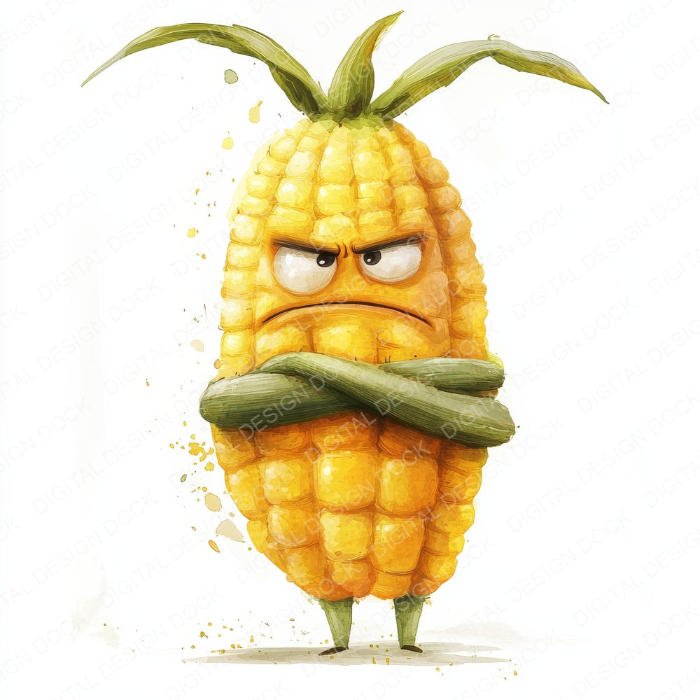 Grumpy Watercolour Sweetcorn fussy cut sheet in US Letter format showing all 12 designs on one printable page