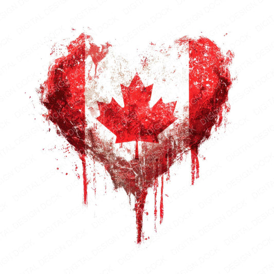 Grunge Canada Flag Heart fussy cut sheet in US Letter format showing all 12 designs on one printable page