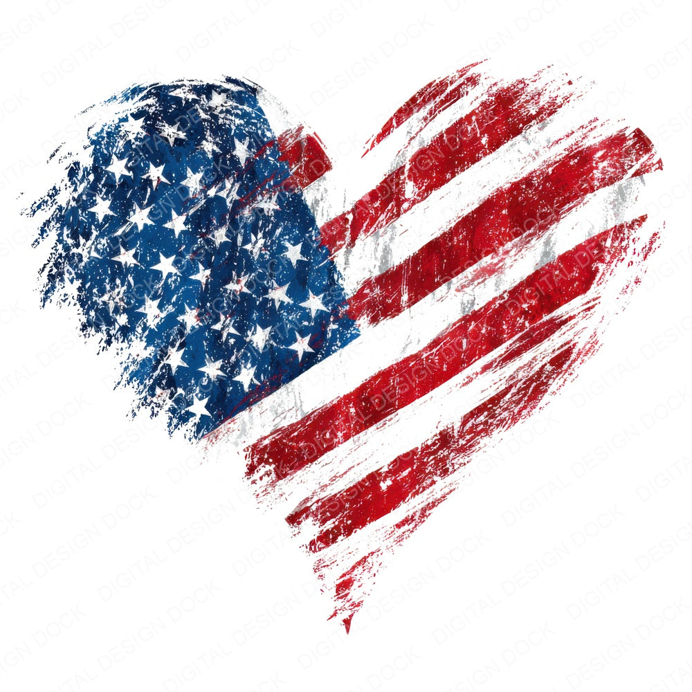 Grunge USA Flag Heart fussy cut sheet in US Letter format showing all 12 designs on one printable page