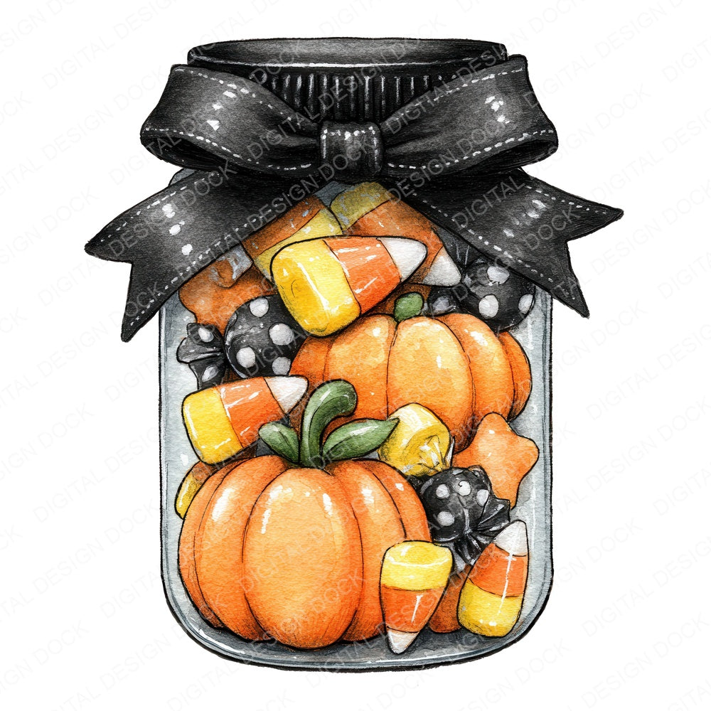 Halloween Candy Jar fussy cut sheet in A4 format showing all 12 designs on one printable page