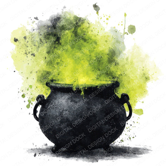 Halloween Watercolour Cauldron fussy cut sheet in A4 format showing all 12 designs on one printable page