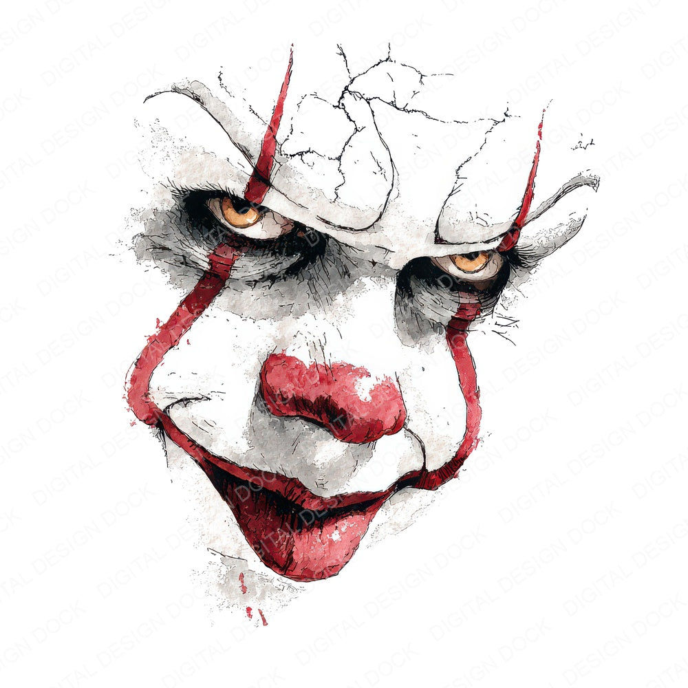 Halloween Watercolour Clown Portrait fussy cut sheet in A4 format showing all 12 designs on one printable page