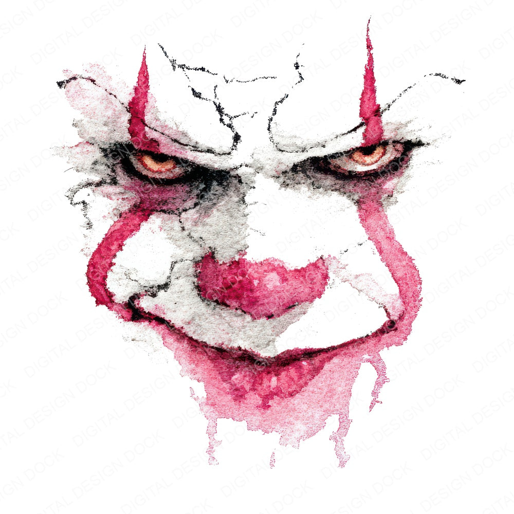 Halloween Watercolour Clown Portrait fussy cut sheet in US Letter format showing all 12 designs on one printable page
